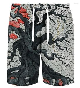 Men's Shorts Hawaiian Vacation Beach Casual 3D Printed Retro Tree Long Pants Swimsuits And Swimming Trunks