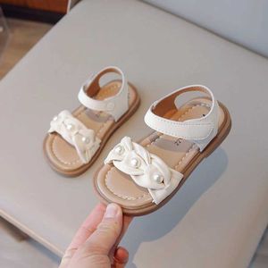 Sandals Sweet Kids Sandals for Girls Chic Fold Pearl Princess Causal Dress Sandals Fashion Soft Bottom Children Open-toe Flat Sandals