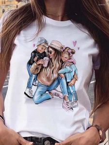 Женские футболки мультфильмы мама и сын дочери Печать Печать Женская футболка летняя повседневная хараджуку Y2K