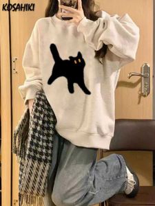 남자의 후드 땀 촬영 셔츠 가을 롱 슬리브 패션 고양이 고양이 고양이 고양이 인쇄 o-neck 여자 까마귀 캐주얼 풀 매치 Y2K 패션 까마귀하라 주쿠 빈티지 스포츠 shirtl2404