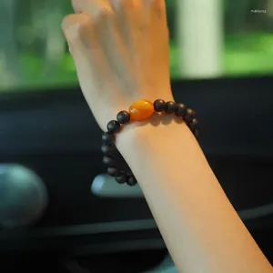 Strand Natural Hainan Black Agarwood Bracelet Matching Beeswax Jujube Beads Design High Oil Old Materials Women