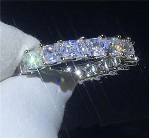 Anelli di fedi nuziali da donna 925 Sterling Silver Princess Cut 4mm Diamond CZ Impegno per il fidanzamento per Women Finger Jewelry4090383