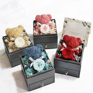 Roses Bear In GlassEternal Preserved Rose BearLovely Teddy BearWith Jewelry Gift BoxWedding Valentine Birthday For Girfriend 240418