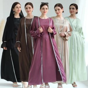 Luxo abayas definido para mulheres vestidos de duas peças Kimono manga dubai cardigan túmulo de roupas muçulmanas islâmicas Ramadan vestidos S-2xl 240415