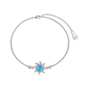 Real S925 Silver Opal Bracelet Women Sunflower Charm Female Shiny 5A Zircon Luxury Jewelry Girl Gift Lady Party Banquet 240423