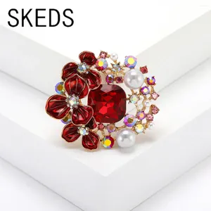 Brooches SKEDS Exaggerated Women Flower Crystal Shiny Badges Decoration Rhinestone Luxury Pins Buckles For Womne's Party
