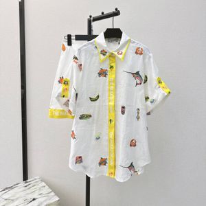 Designer dress embroidered simple casual shirt temperament short sleeved lapel top with versatile skirt set