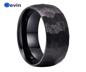 Black Hammer Ring Black Tungsten Wedding Band For Men Women MultiFaceted Hammered Brushed Finish 6MM 8MM Comfort Fit 2202094079748