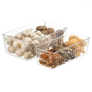 Garranhas de armazenamento Organizador de pacotes de tempero Caixa de alimentos transparentes com alça de alça de divisor não esquiador lixo de caddy de frutas vegetais para geladeira