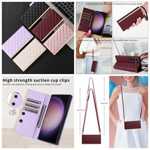 حالات محفظة من جلود الجلود الفاخرة لـ Samsung S24 Plus S23 Ultra Fe S22 S21 Suck Zipper Cash Covers Slot Slot Slot Girls Lady Women Purse Pouch Crossybody Strap