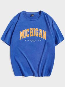 T-shirt maschile Midwestern City Letter Graphic Printing T-shirt Fashion Oversize Tops di alta qualità estate Thirt traspiranti Cotton H240429