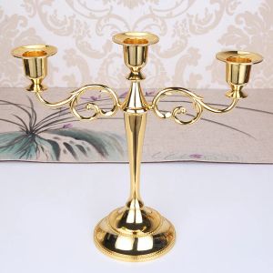 Holders Metal Gold/Bronze Plated Candle Holder Retro 3Arms Candelabra For Wedding Prop Candlelight Dinner Hotel Home Decoration