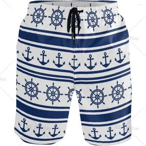 Men's Shorts Navigation Sailing Anchor Stylish Swim Trunks Quick Dry Beachwear Sports Running Board Suits Mesh Lining