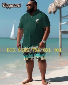 Herrspårar Biggmans Plus Size L-9xl Tvådelar uppsättningar Polo-skjorta för klädstrand fritid Kort ärmar Bomull Big Suit