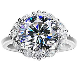 925シルバーソリティアリング女性ラウンドビッグダイヤモンド光沢のある贅沢な結婚式のエンゲージメントバースデーギフトリング模倣プラチナブライダルJ9304723