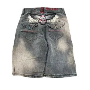 Kvinnors jeans y2k amerikansk ny skalle broderi vintage shorts sommaren strt mode denim korta mens harajuku punk gotisk lös h240429