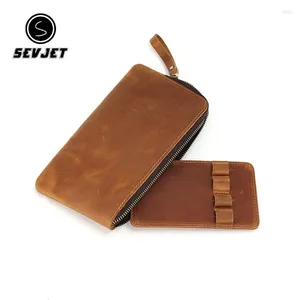 Wallets Genuine Leather Men Long Zipper Money Clip Pencil Case Purse For Male Holder Vintage Phone Clutch Bag JYY950