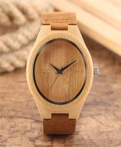 Klasik S Natural Wood Watch Men039s Kuvars Analog Hareket Bilekleri Bambu Kol saati Kahverengi Deri Band Strap9371677