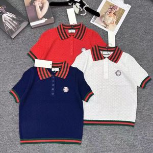 Women turn down collar color block logo embroidery hollow out summer designer knits polo shirts SML