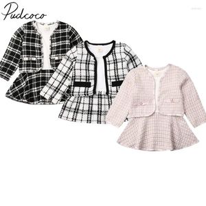 Clothing Sets 6M-5T 2PCS Baby Spring Autumn Girl Pageant Plaid Coat & Tutu Dress Party Outfits Fashion Clothes