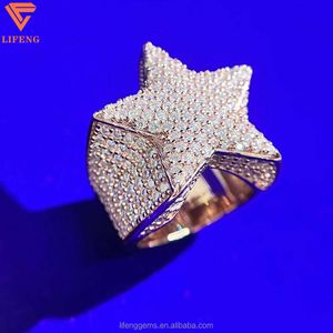 Anpassade S925 Silver Iced Out Star Ring Chunky Gold Plated VVS Moissanite Diamond Index Cuban Fashion Jewelry Rings for Men