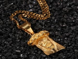 Hänge halsband hiphop guldfärg 316l rostfritt stål Jesus bit hänge för män smycken med 24 tum kubansk kedjependant Godl9484048