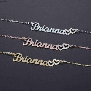 Hänge halsband anpassade rostfritt stål hänge namn halsband diy dubbel ihålig dot diamant kärlek halsband utsökt alla hjärtans dag halsband