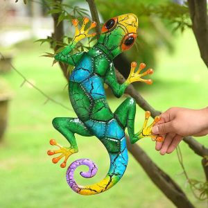 Dekorationer Metal Gecko Yard Garden Decoration för utomhusstatyer Homegarden väggdekor miniatyrtillbehör Skulptur Lizard ornament