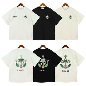 Högkvalitativ original Rhuder Designer T Shirts Coconut Crown Print Summer Loose Fashion Mens Womens Kort ärm T-shirts med 1: 1 logotyp