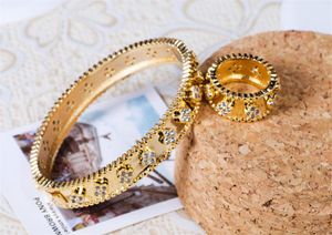 Anéis Bangles Sets Women Flood Flowers Bracelets Rings Gold Silver Girls Wedding Jewelry Conjunto Amante Presente3649849