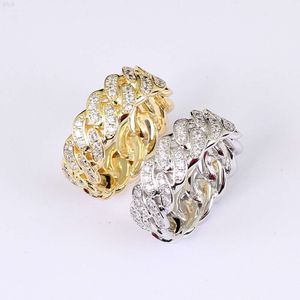 Wholesale 8mm Iced Out Zirconia Cuban Chain Rings for Men Gold Plated Ring Cz Diamond Couple Jewelry