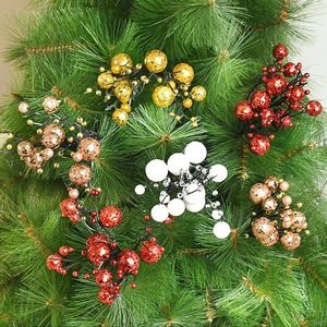 Dekorativa blommor 1/2st Simulering Fake Flower Bunch Christmas Golden Silver Decoration Poly Plastic Artificial Foam Fruit Berry Pine Cone