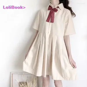 Sukienki imprezowe lolibook A-line słodka plisowana sukienka dziewczyna dziobowy Botton Różowy niebieski Odrzuć kołnierz swobodne janpanese Summer Harajuku Lolita