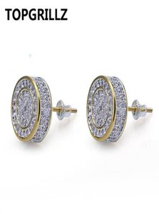 TOPGRILLZ Gold Silver Color Iced Out Cubic Zircon Round Stud Earring With Screw Back Buckle Men Women Hip Hop Jewelry Gifts2021511