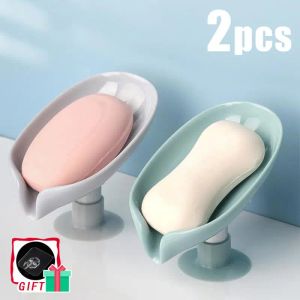 Conjunto 1/2pcs Banheiro porta -sabão da folha Soop Soap Plish Cup Rack de esponja Rack de sabão portátil Caixa de drenagem da cozinha Acessórios para banheiros