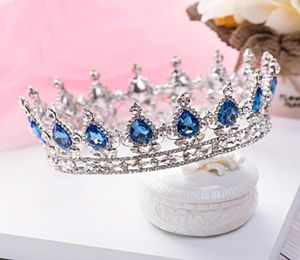 Queen Crown Роскошная голубая бриллиантовое представление о свадебном свадебном ювелирном аксессуаре Quinceanera Byzantine Tiaras Part Parm Headsds5377969