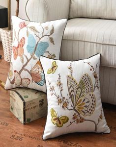 Poduszka poduszka na poduszkę motyl haftowy haft haftowy Counting 45x45cm kwiatowy wiejski w stylu bawełniany dekoracja domu dla Livin6502237