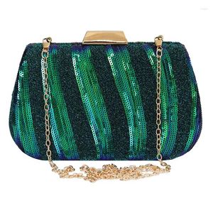 Culcine di paillettes della moda da sera a strisce verdi a strisce verde clutch