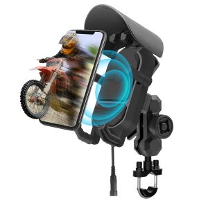 Chargers Motorcykeltelefonhållare 15W Trådlös laddare QC 3.0 Fast Charger Stand Smartphone Antitheft stötsäker cykel mobiltelefonstöd