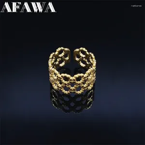 Pierścienie klastra modny łańcuch otwarty Ajustbale dla kobiet ze stali nierdzewnej złotej koloru palec biżuteria Anillos Acerro nieutlenialny R10S02