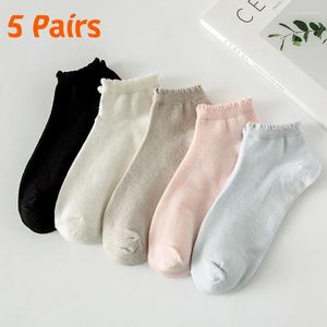 Women Socks 5 Pairs Summer Bubble Short Thin Four Seasons Solid Color Cute Boat Ins Trendy