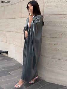 Siskakia Kimono Abayas for Women Modest Muslim Moroccan Dubai Fashion Casual Open Abaya Silk Satin Corban Eid Al Adha 240428