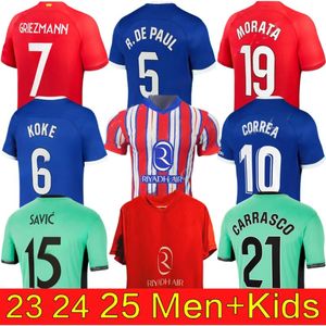 24 25 Jerseys de futebol Griezmann 120º aniversário 2023 2024 Atlético de Madrids M.llorente Koke Saul Correa Lemar Cirlada de futebol Men Kit Sets Uniforms