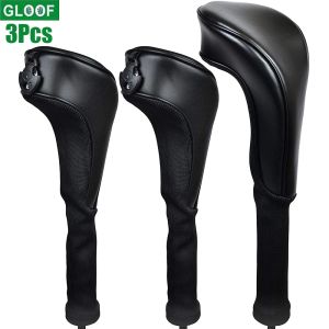 AIDS 3PCS/SET GOLF HEADCOVERS Black PU Leather Style 1 3 5 Driver and Fairway Head Covers FITS DRIVERS Classic Look