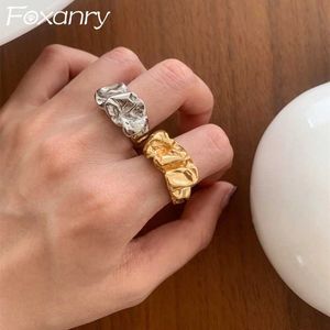 Rings Band Rings Foxanry Couple Silver Finger Ring Fashion Creative Geometry Regali di gioielli per feste fatti a mano J240429