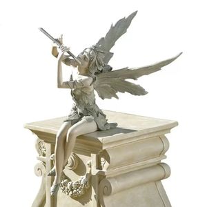 West Wind Fairy Garden Staty Sitting Flower Fiary Guardian Angel Figure Outdoor Decoration Tree Winged Fairy Sculpture 240419