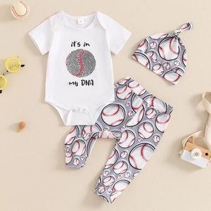 Kläder set baby pojke 3 bit sommar outfit brev tryck kort ärm romper baseball byxor hatt född set