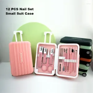Nail Art Kits 12Pcs Set Creative Luggage Design Clippers Manicure Pedicure Cutter Tool Kit Fingernail Suit