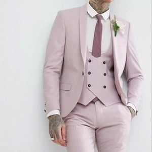 Ternos masculinos elegantes mano rosa de homem lapela masculino slim um botão formal baile 3 peças conjuntos de calças de colete blazer