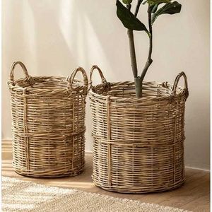 Pflanzer Töpfe Natural Rattan Dekorative Topf Große handgefertigte Pflanzenausgang Ausgang Arbeit Home Garten Vielseitige Szene Q240429